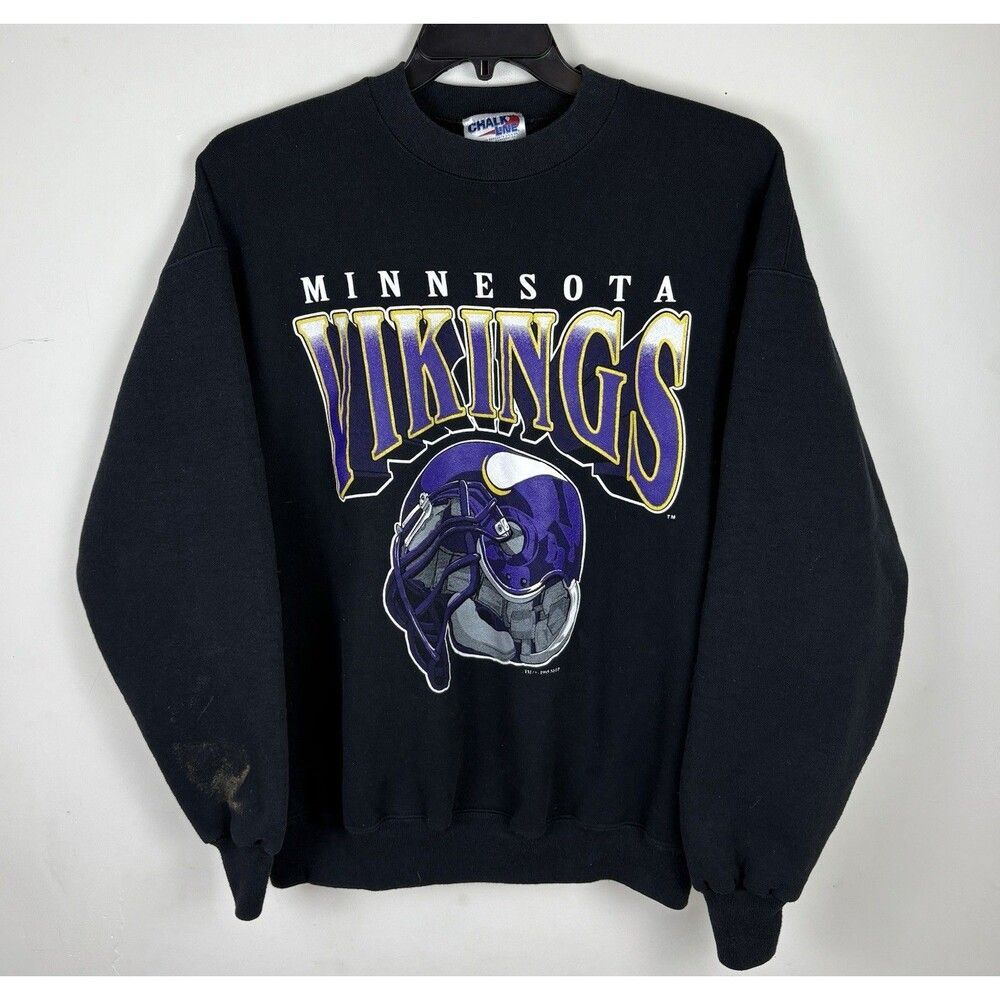 Vintage 90s 1993 Minnesota Vikings Graphic Crewneck / Sweatshirt / Black / XL